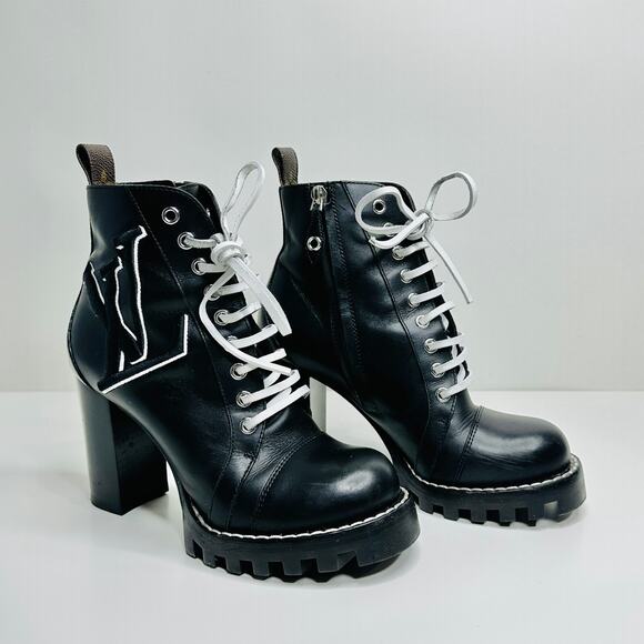 Louis Vuitton Star Trail Logo 37/ US 7 Lace up Ankle Boots Black Leather - Picture 1 of 10